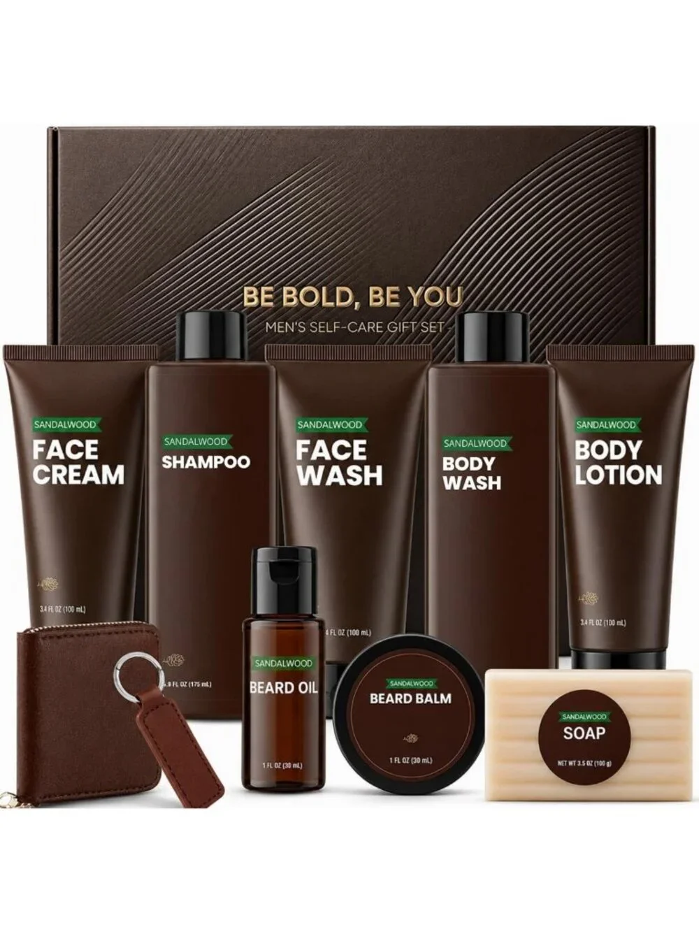 10-Piece Gift Basket for Men - Sandalwood Bath & Body Set for Dad, Boyfriend